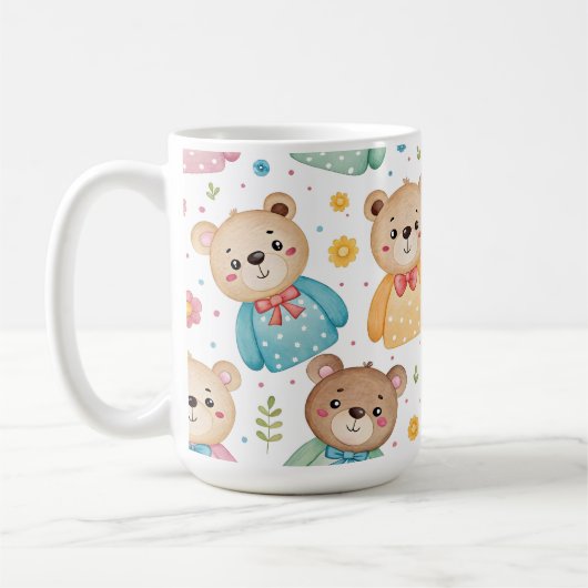 Teddy bear and flowers コーヒーマグカップ (左)