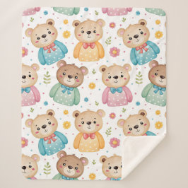 Teddy bear and flowers シェルパブランケット