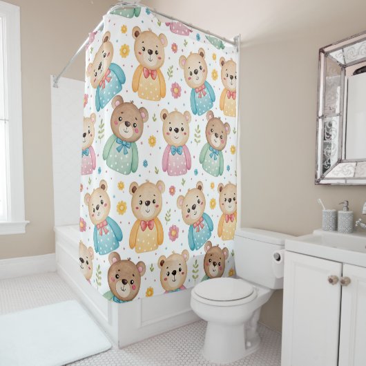 Teddy bear and flowers シャワーカーテン (インサイチュ)