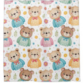 Teddy bear and flowers シャワーカーテン (正面)