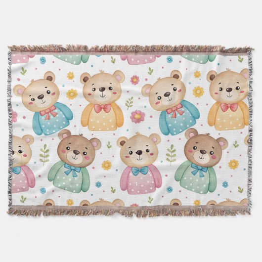 Teddy bear and flowers スローブランケット (正面)