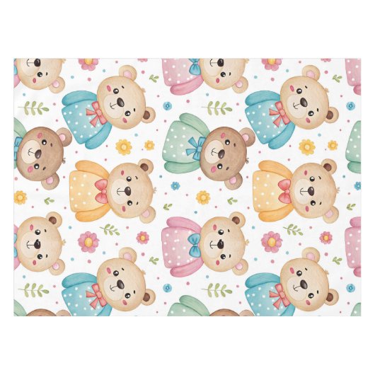 Teddy bear and flowers テーブルクロス (正面(横))