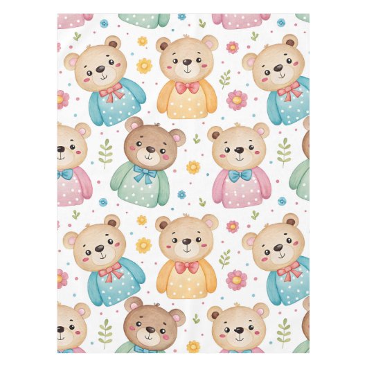 Teddy bear and flowers テーブルクロス (正面)