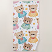 Teddy bear and flowers ビーチタオル (正面)