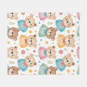 Teddy bear and flowers フリースブランケット (正面(横))