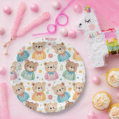 Teddy bear and flowers ペーパープレート (パーティー)