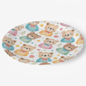 Teddy bear and flowers ペーパープレート (アングル)