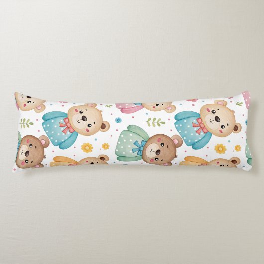 Teddy bear and flowers ボディピロー (正面)