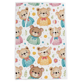 Teddy bear and flowers ミディアムペーパーバッグ