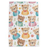 Teddy bear and flowers ミディアムペーパーバッグ (裏面)