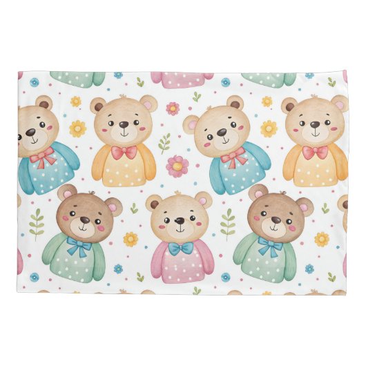 Teddy bear and flowers 枕カバー (裏面)