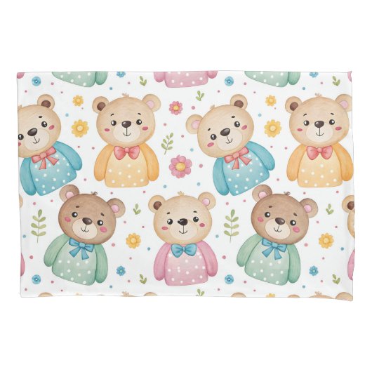 Teddy bear and flowers 枕カバー (正面)