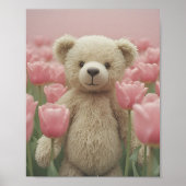 Teddy Bear and pink tulip Nursery Poster ポスター (正面)