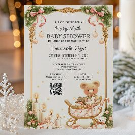 Teddy Bear and Ribbons Christmas Baby Shower 招待状