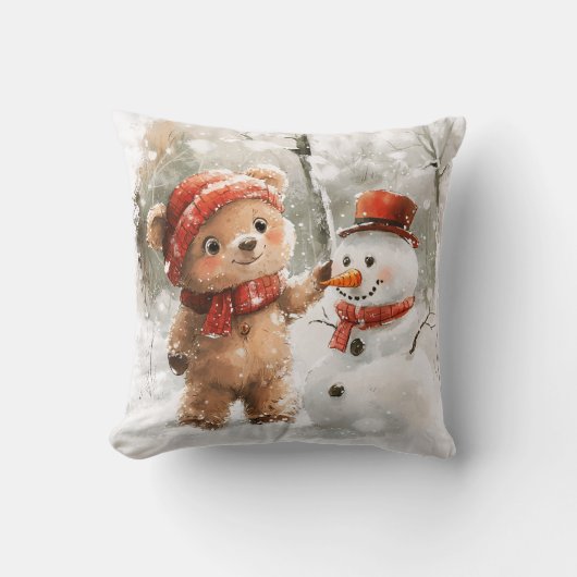Teddy Bear and Snowman クッション (正面)
