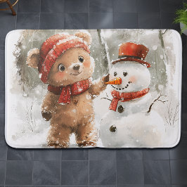 Teddy Bear and Snowman バスマット