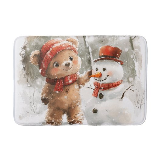 Teddy Bear and Snowman バスマット (正面)