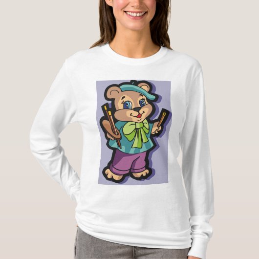 Teddy Bear Artist with Beret and Paint Brushes Tシャツ (正面)