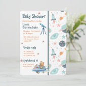 Teddy Bear Astronaut In Space Baby Shower 招待状 (スタンド正面)