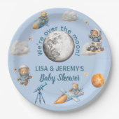  Teddy Bear Astronauts in Space Baby Shower ペーパープレート (正面)