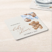 Teddy Bear, Baby Bear, Blue Balloons, Baby Shower スクエアペーパーコースター (アングル)