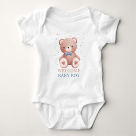 Teddy Bear Baby Bodysuit - Soft Blue Stars ベビーボディスーツ