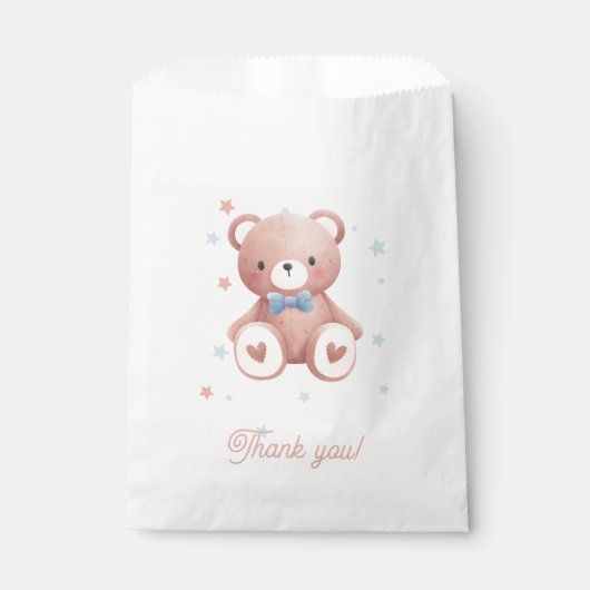 Teddy Bear Baby Boy Shower Favor Bag - Blue Stars フェイバーバッグ (正面)