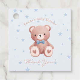Teddy Bear Baby Boy Shower - Soft Blue Stars フェイバータグ