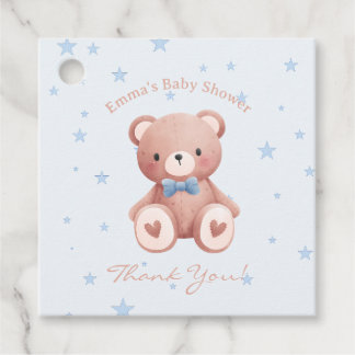 Teddy Bear Baby Boy Shower - Soft Blue Stars フェイバータグ