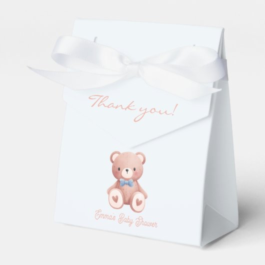 Teddy Bear Baby Boy Shower - Soft Blue Stars フェイバーボックス (正面サイド)