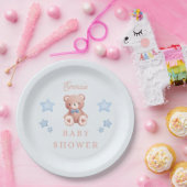 Teddy Bear Baby Boy Shower - Soft Blue Stars ペーパープレート (パーティー)