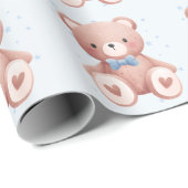 Teddy Bear Baby Boy Shower - Soft Blue Stars ラッピングペーパー (ロールコーナー)