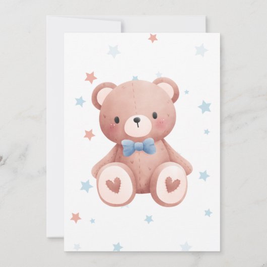 Teddy Bear Baby Boy Shower - Soft Blue Stars 招待状 (裏面)