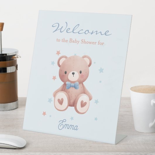 Teddy Bear Baby Boy Shower with Soft Blue Stars 台座サイン (インサイチュ)