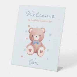 Teddy Bear Baby Boy Shower with Soft Blue Stars 台座サイン