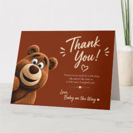 Teddy Bear Baby Cute Rustic Brown Baby Shower サンキューカード