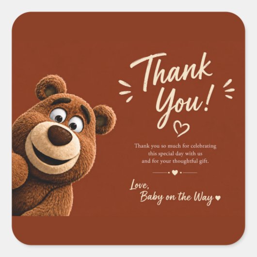 Teddy Bear Baby Cute Rustic Brown Baby Shower スクエアシール (正面)