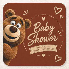 Teddy Bear Baby Cute Rustic Brown Baby Shower スクエアペーパーコースター