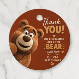 Teddy Bear Baby Cute Rustic Brown Baby Shower フェイバータグ