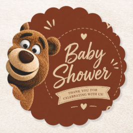 Teddy Bear Baby Cute Rustic Brown Baby Shower ペーパーコースター