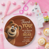 Teddy Bear Baby Cute Rustic Brown Baby Shower ペーパープレート (パーティー)
