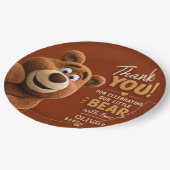 Teddy Bear Baby Cute Rustic Brown Baby Shower ペーパープレート (アングル)