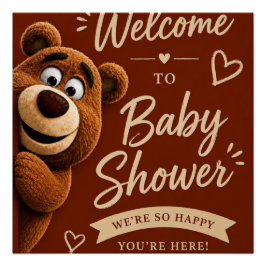 Teddy Bear Baby Cute Rustic Brown Baby Shower ポスター