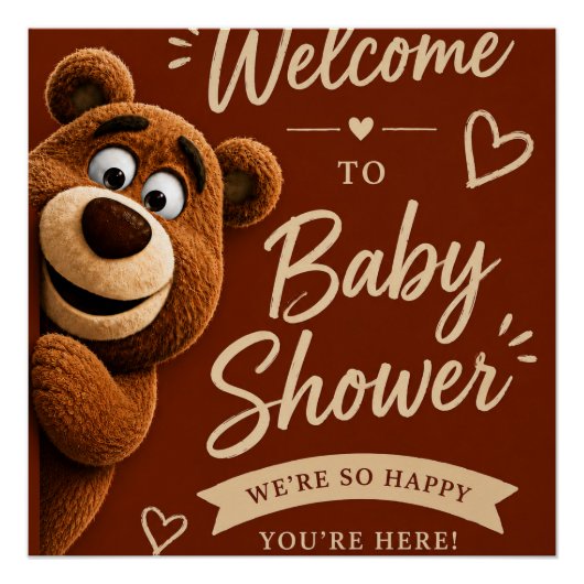 Teddy Bear Baby Cute Rustic Brown Baby Shower ポスター (正面)