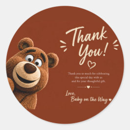 Teddy Bear Baby Cute Rustic Brown Baby Shower ラウンドシール