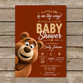 Teddy Bear Baby Cute Rustic Brown Baby Shower 招待状