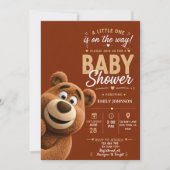 Teddy Bear Baby Cute Rustic Brown Baby Shower 招待状 (正面)