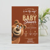 Teddy Bear Baby Cute Rustic Brown Baby Shower 招待状 (スタンド正面)