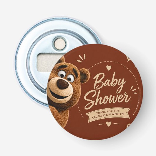 Teddy Bear Baby Cute Rustic Brown Baby Shower 栓抜き (正面)
