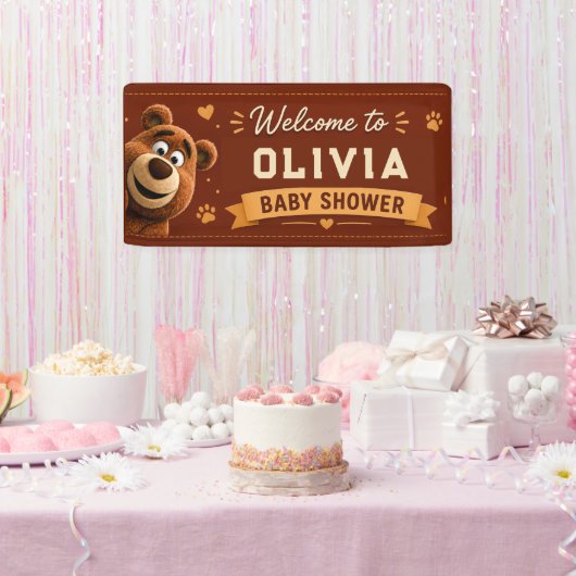 Teddy Bear Baby Cute Rustic Brown Baby Shower 横断幕 (パーティー)